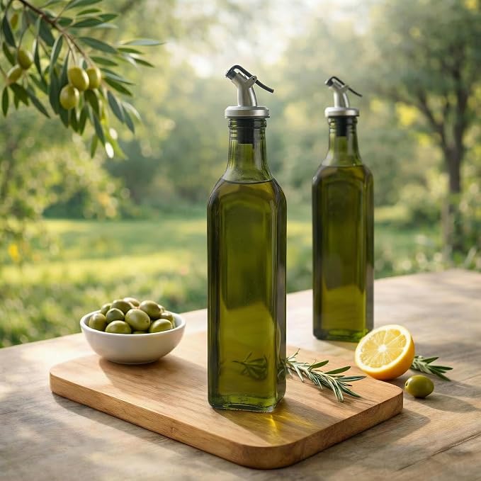 WERTIOO Green Olive Oil Dispenser Bottle, 17oz Glass Oil and Vinegar Dispenser - Image 7