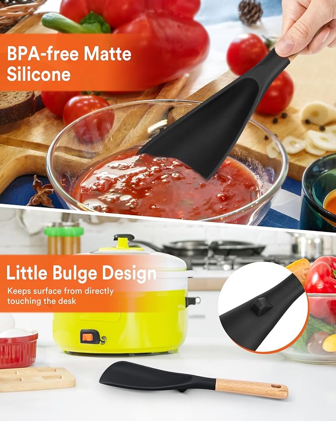 Cooking Spoon for Nonstick Cookwares, Wood Handle Spoon for Mixing, and Scrape - Image 5