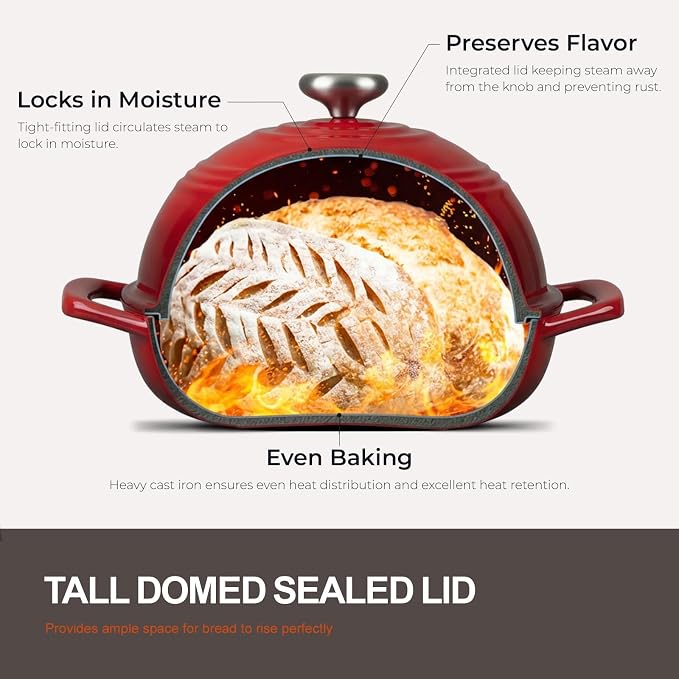 Overmont Enameled Cast Iron Bread Oven - 6QT Bread Dutch Oven - Image 4