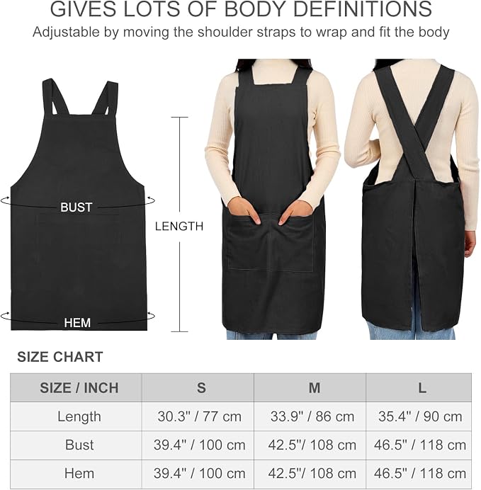 ELEZAY Aprons for Women with Pockets Plus Size Comfort Cross Back No Tie Cotton - Image 5