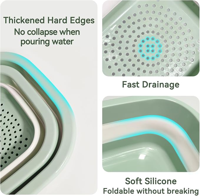 Collapsible Colander and Sink Basin Set - 2 in 1 Collapsible Colander Strainer - Image 5