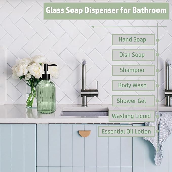 14 Oz Black Pump Glass Soap Dispenser, - Image 5