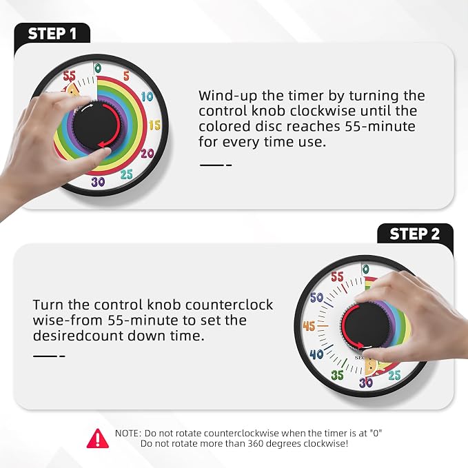 Secura 60-Minute Rainbow Visual Timer 6-Inch Mechanical Countdown Timers - Image 2