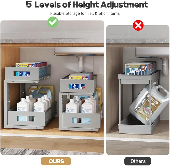2 Packs 17IN Depth Under Sink Organizer, 2-Tier Pull Out Cabinet Organizer - Image 8