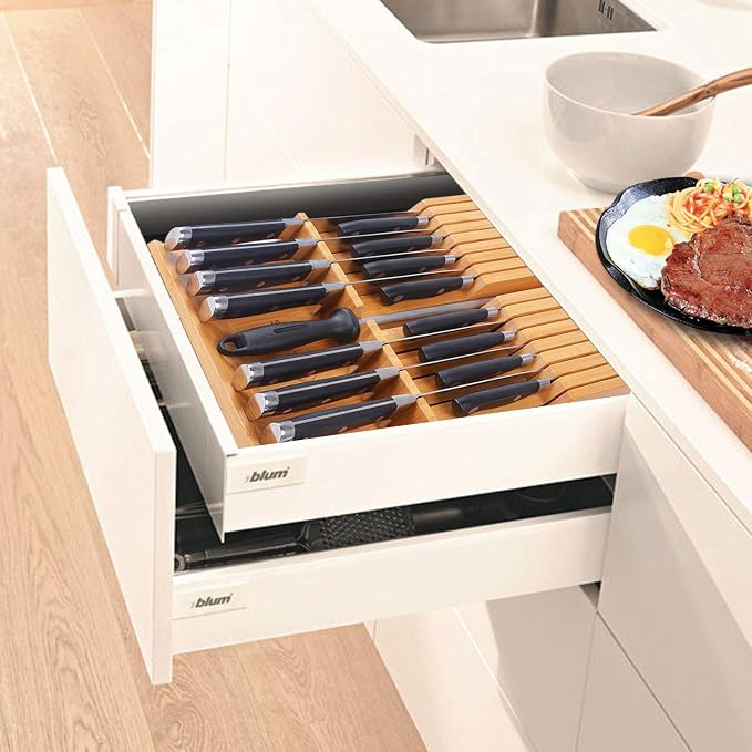 Utoplike In-drawer Knife Block Bamboo Kitchen Knife Drawer Organizer Large - Image 6