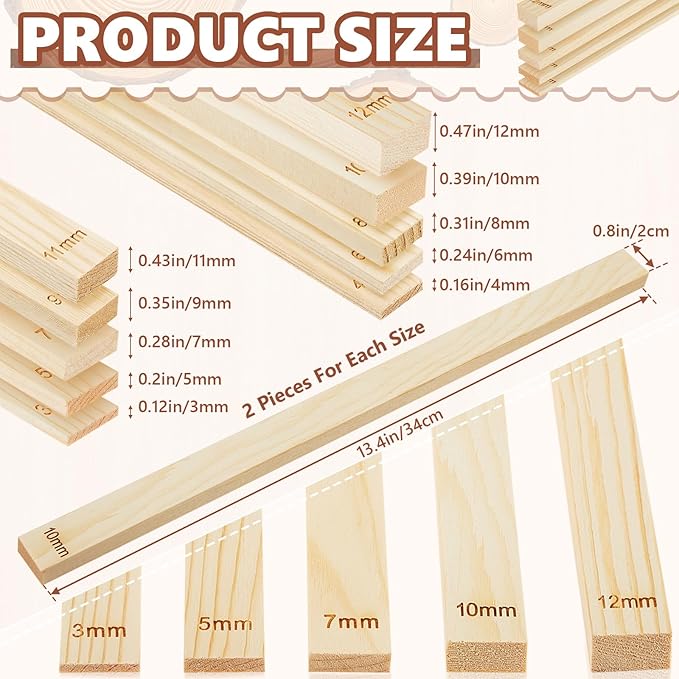 Sasylvia 20 Pcs Pottery Rolling Pin Guides Wood Teaching Rolling Mud Stick - Image 2