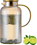 Buaic Glass Pitcher with Lid, 68 oz/ 2 Liter Amber Classic Vertical Stripes by Buaic