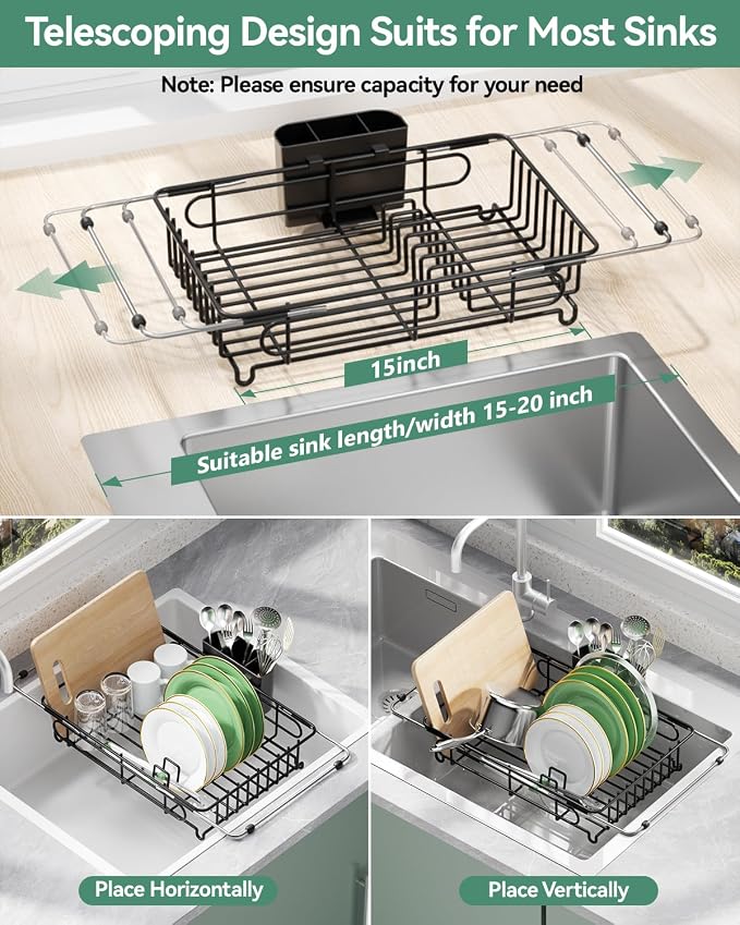 Expandable Dish Drying Rack for in-Sink, and Counter Use, Dish Drainer - Image 3
