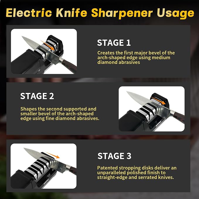 Electric Knife Sharpener for Kitchen – Professional 3-Stage 100% Diamond System - Image 5