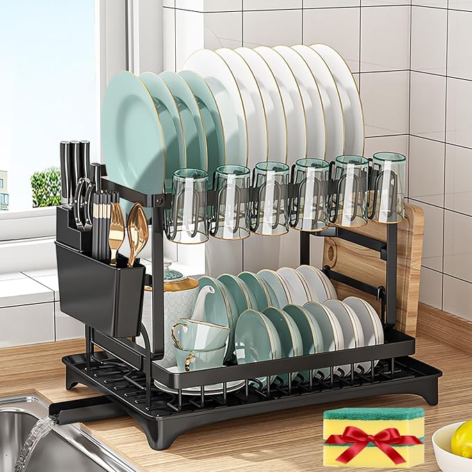 XLMYS Dish Drying Rack, 2 Tier Large Dish Drying Rack by XLMYS