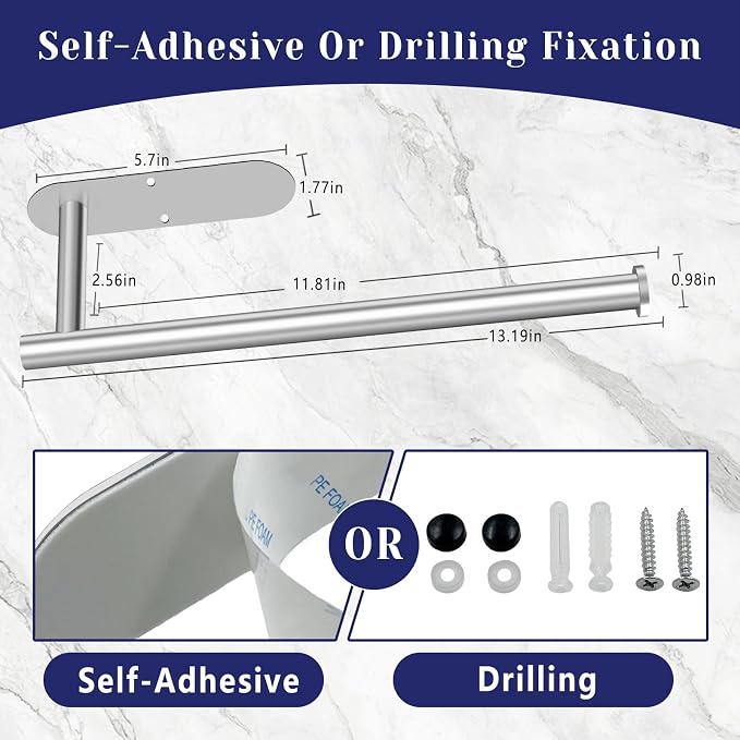 Paper Towel Holder, Self Adhesive or Drilling Paper Towel Holder Under Cabinet - Image 7
