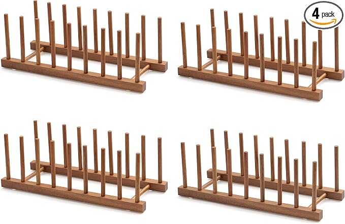 HBlife 4pcs Acacia Wooden Dish Dying Rack Pot Lid Plate Organizer Holder by HBlife