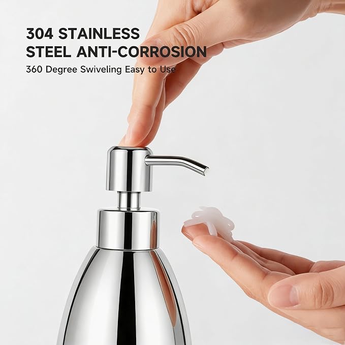304 Stainless Steel Soap Dispenser 16oz Rust-Proof Liquid Soap Pump Bottle - Image 4