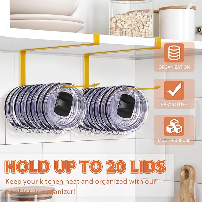 2 Pack Tumbler Lid Organizer, Horizontal Tumbler Lid Storage Hook to Hold Up 20 - Image 2