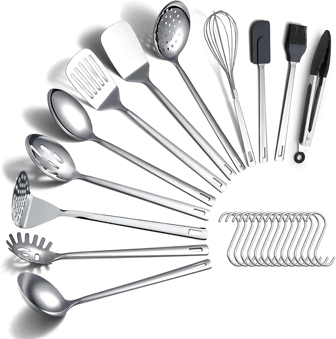 Kitchen Cooking Utensils Set 26 Pieces, Stainless Steel Heavy Duty Sturdy by ReaNea