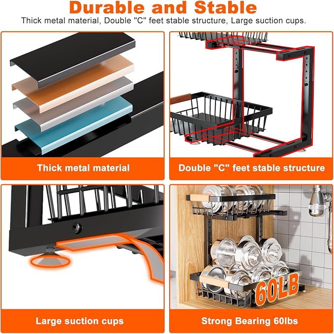 Under Sink Organizer, 2 Pack 2 Tier Under Sink Organizers and Storage, Slide - Image 5