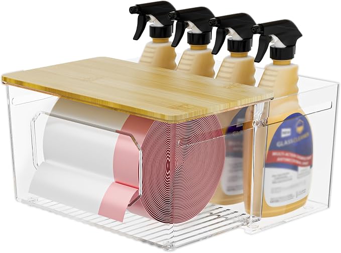Trash Bag Holder 2-in-1 Under Sink Organizer, Acrylic Trash Bag Dispenser by SPOSPO