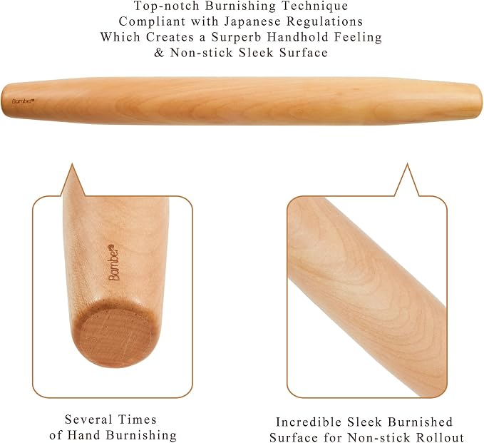 Bamber Wood French Rolling Pin for Baking Small Wooden Rolling Dowel Stick - Image 3