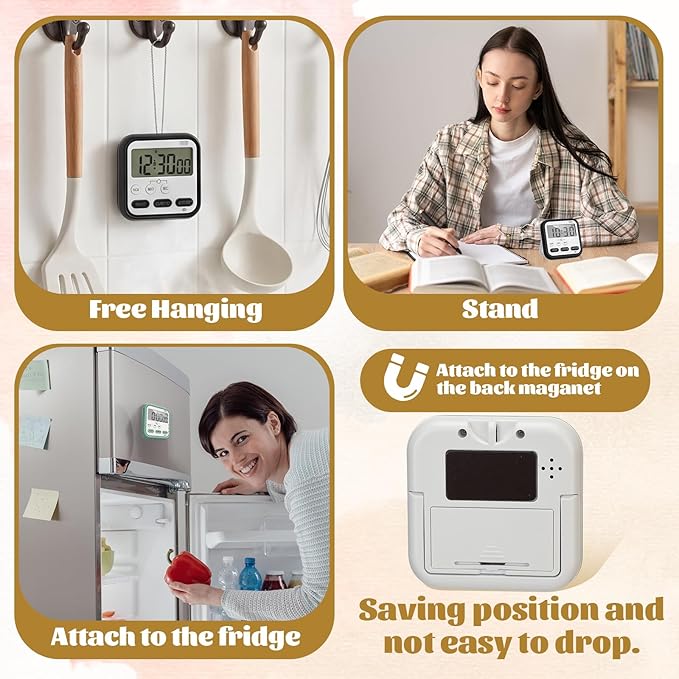 Leumoi 6 Pcs Digital Kitchen Timer 24 Hour Clock and Alarm Function Timer - Image 6