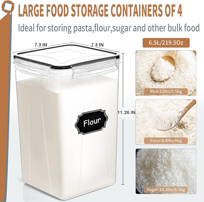 PRAKI Extra Large Tall Airtight Food Storage Containers 6.5L / 220oz, BPA Free - Image 2
