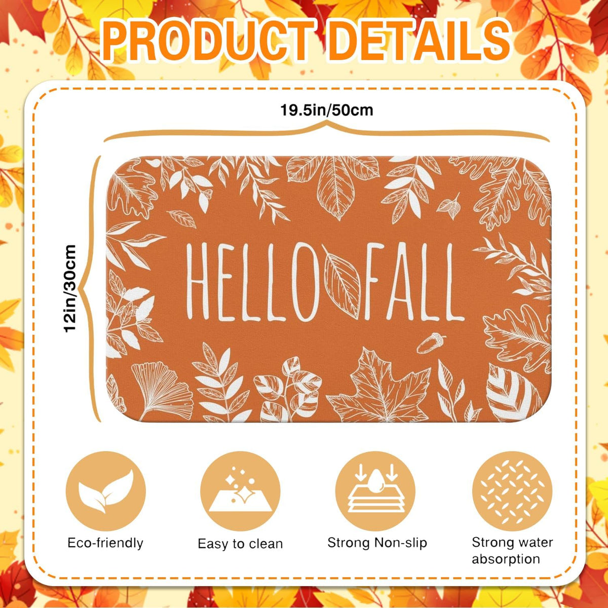 Fall Dish Drying Mat Autumn Decor Kitchen Countertop,Super Absorbent