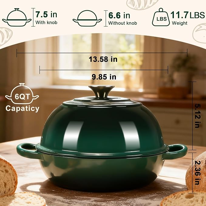AHJ 6QT Dutch Oven For Bread Baking, Enameled Cast Iron Dutch Oven Pot - Image 2