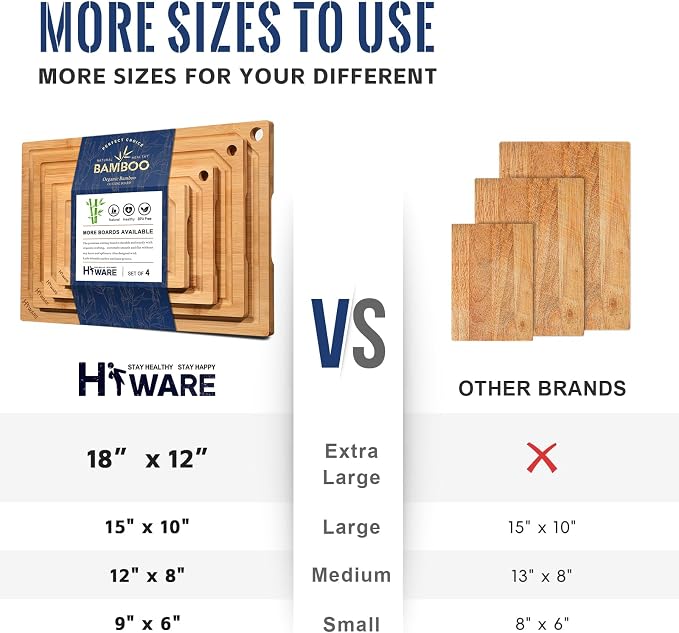 Hiware 4-Piece Extra Large Bamboo Cutting Boards Set - Image 3