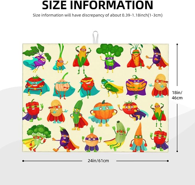 Colorful Cartoon Vegetable Dish Drying Mats, 18 x 24 inch Absorbent Microfiber - Image 6