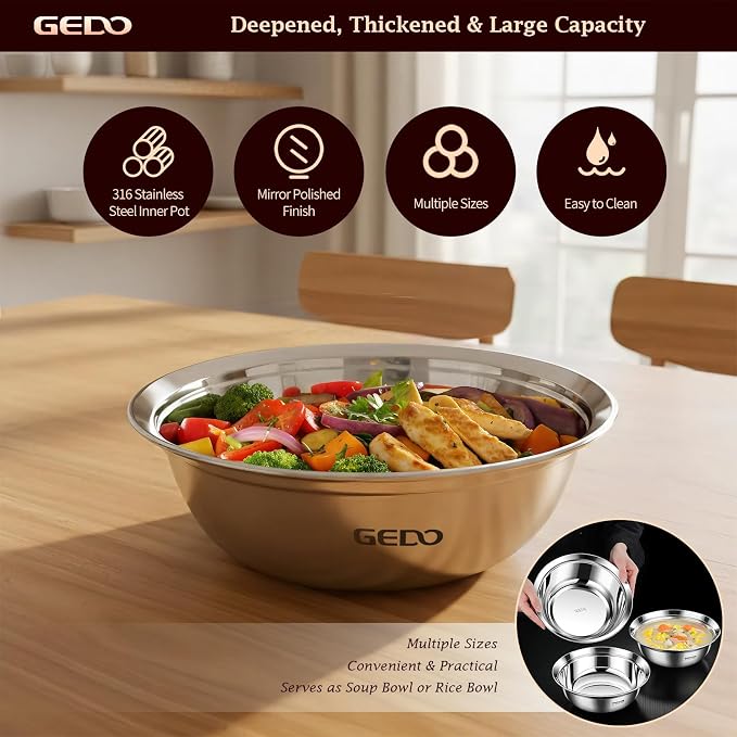 GEDO Stainless Steel 3pcs, Nesting Design, Professional Kitchen Bowls - Image 5