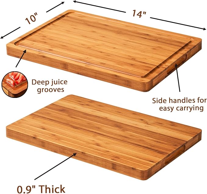 Allsum Bamboo Cutting Boards for Kitchen, Heavy Duty Wooden Chopping Block - Image 2