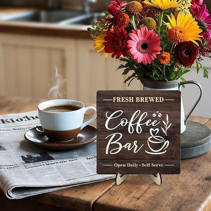 Coffee Bar Sign Plaque, Rustic Wooden Tabletop Plaque - Image 6