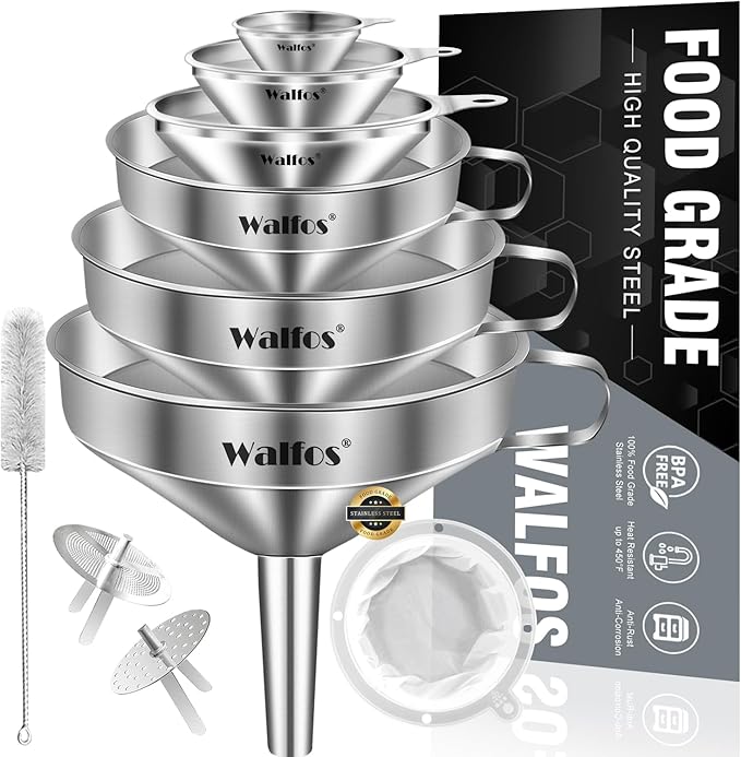 Stainless Steel Funnel, Walfos 6 Different Sizes of Kitchen funnels by Walfos