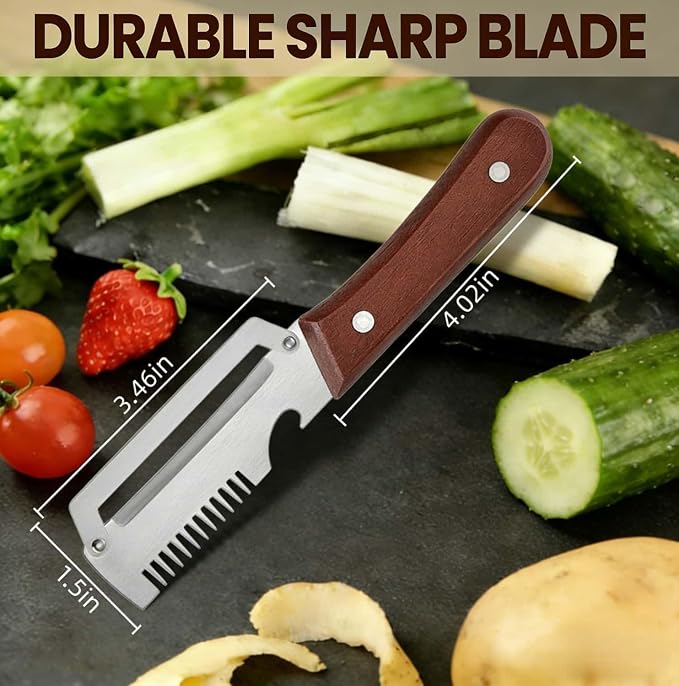 2 Pack MultiFunctional Vegetable Peeler, 3 in 1 Multi Functional Wooden Handle - Image 6