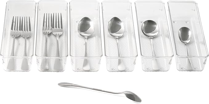 6 Set Clear Plastic Junk Drawer Organizer Vanity Curlery Utensil Makeups - Image 3