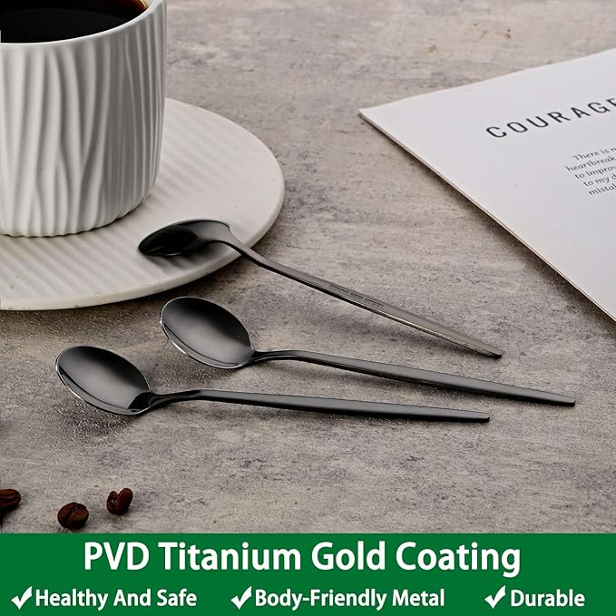 5.1 Inch Coffee & Tea Spoons, 6-Piece Black Stainless Steel Dessert Spoons - Image 7