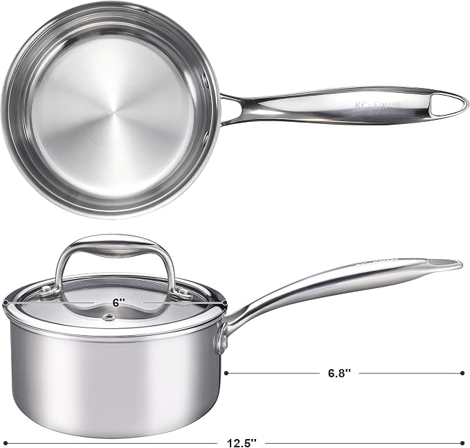 1-Quart Saucepan with Lid, Tri-Ply Stainless Steel Pot with Stay-Cool Handle & - Image 2