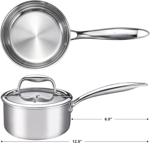 1-Quart Saucepan with Lid, Tri-Ply Stainless Steel Pot with Stay-Cool Handle & - Image 2