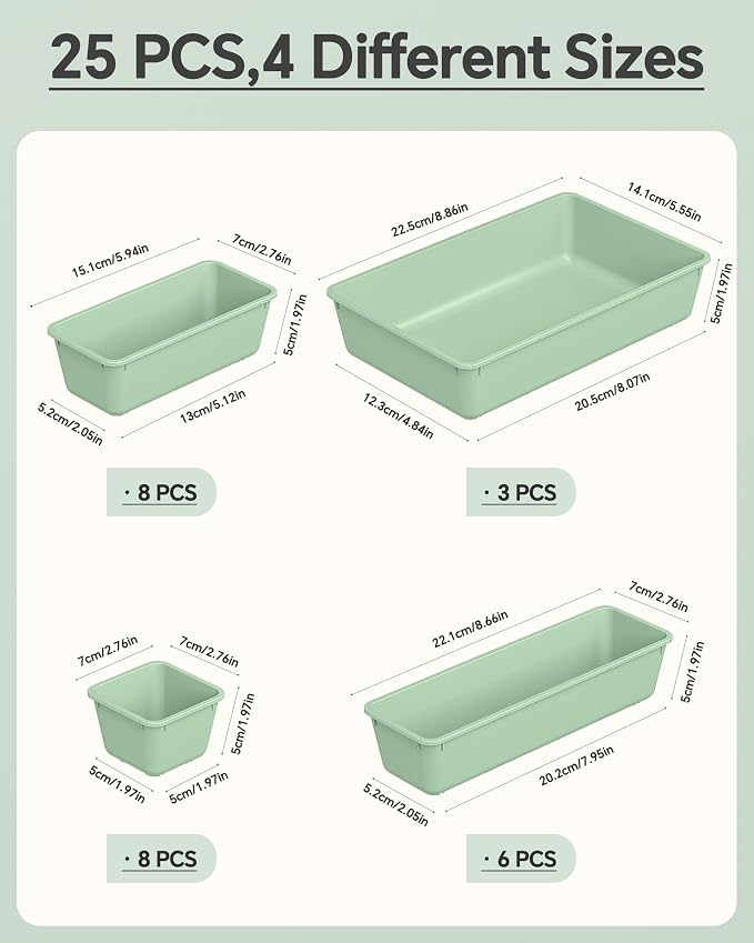 KEMETHY 25 PCS Plastic Drawer Organizers Set, 4 Sizes Vanity Organizer - Image 2
