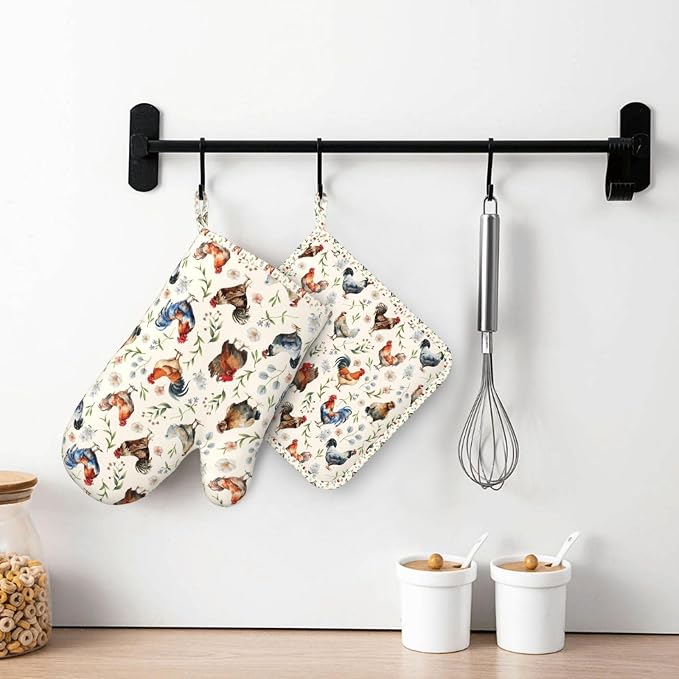 Cute Chicken Oven Mitts and Pot Holders Set, Heat Resistant & Non-Slip Silicone - Image 7
