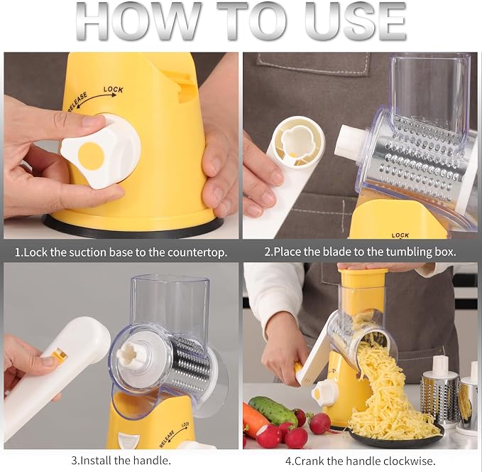Cambom Rotary Cheese Grater Hand Crank Cheese Shredder - Image 8