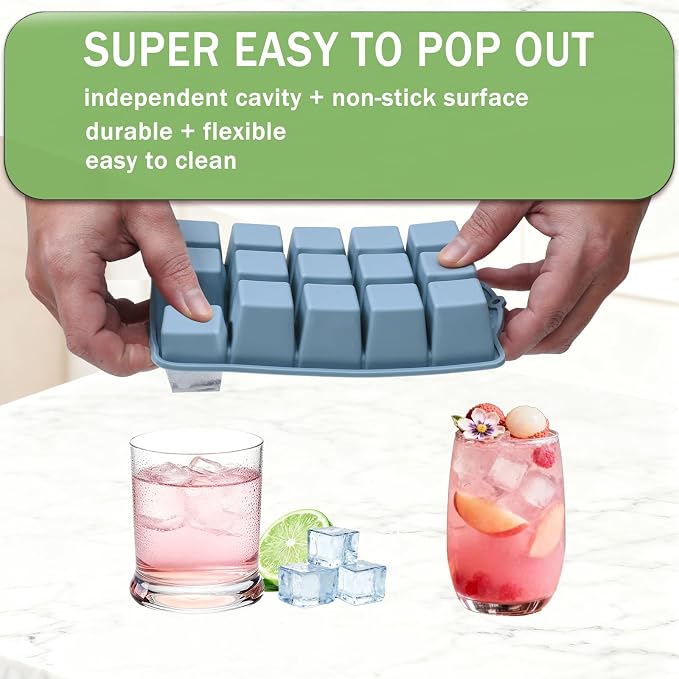 Ice Cube Trays for Freezer, 3 Pack Easy Release Slicone Ice Cube Tray - Image 3
