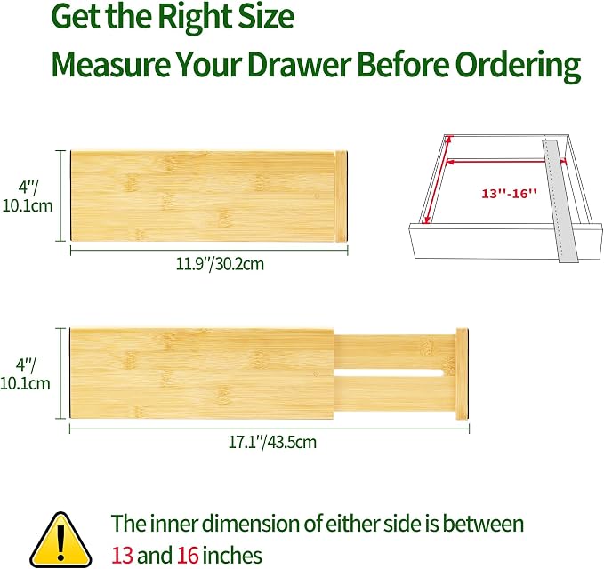VaeFae 3 Pack Bamboo Drawer Dividers, Expandable Separators - Image 3