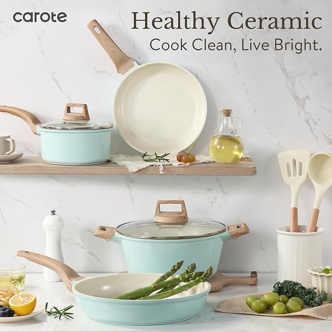 CAROTE 21-Piece Ceramic Pots and Pans Cookware Set, Non Stick Induction Cook - Image 6