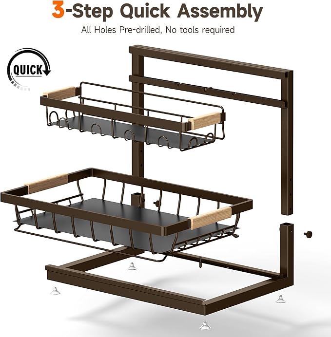 Sevenblue 2 Packs Under Sink Organizer, Height Adjustable 2 Tier Under Kitchen - Image 7