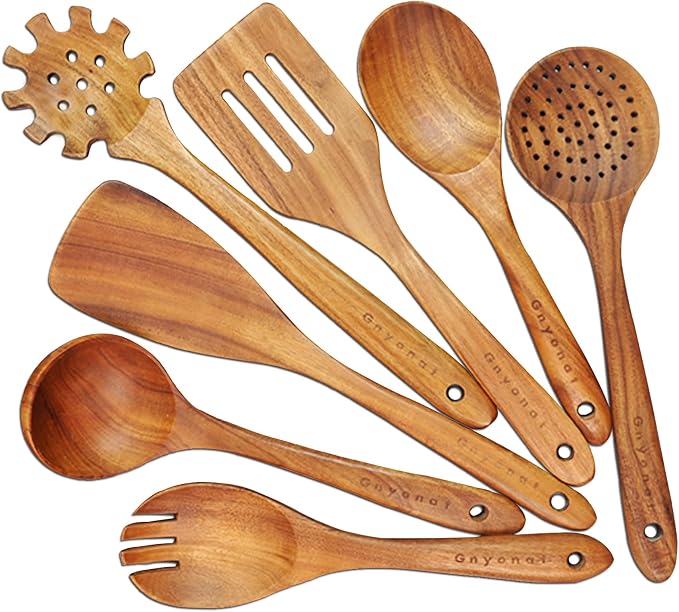 Wooden Spoons for Cooking, Wooden Utensils for Cooking 7 Pcs Wooden Cooking by Gnyonat