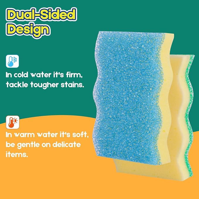 LAUNDRYLUX Scrub Sponge, 4 Pack Dual-Sided Temperature-Responsive Scrubber - Image 2