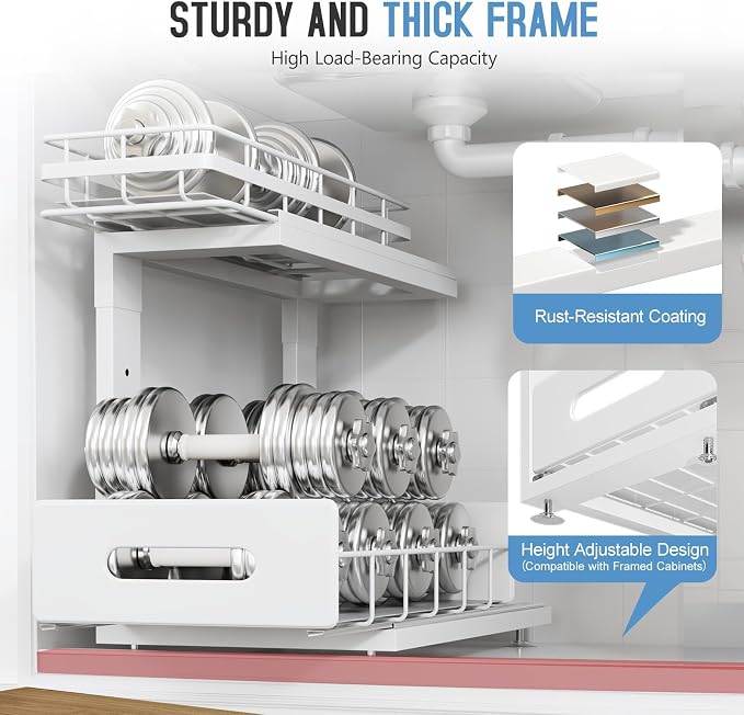 Under Sink Organizer Upgrade To Professional Rails, 2-Tier Dual Pull Out - Image 4