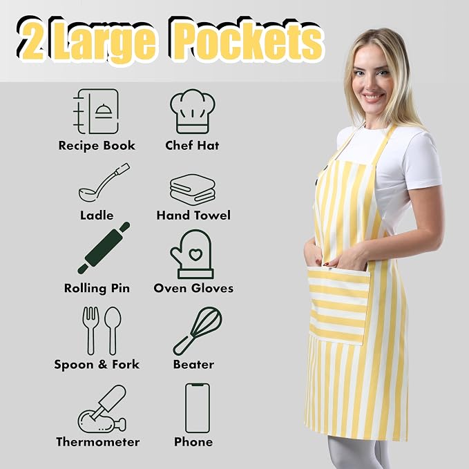 TOSHEX Kitchen Apron Waterdrop Resistant Cotton Apron - Image 4