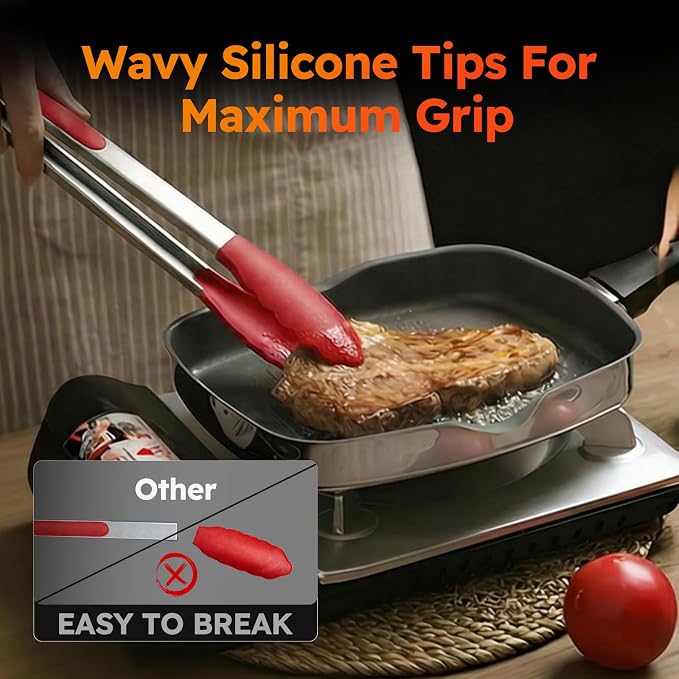 HST Tongs for Cooking with Silicone Tips, Non Stick Kitchen Tongs with Silicone - Image 5