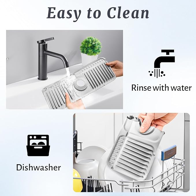 PoYang 14.6 inch Faucet Mat for Kitchen Sink Splash Guard, 7° Slope Silicone - Image 9